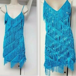 Sequins Fringe Ballroom Latin Salsa Dance Dress, S